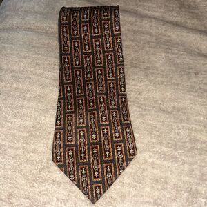 Valentino Cravatte Vtg Brown and Black Geometric Silk Tie